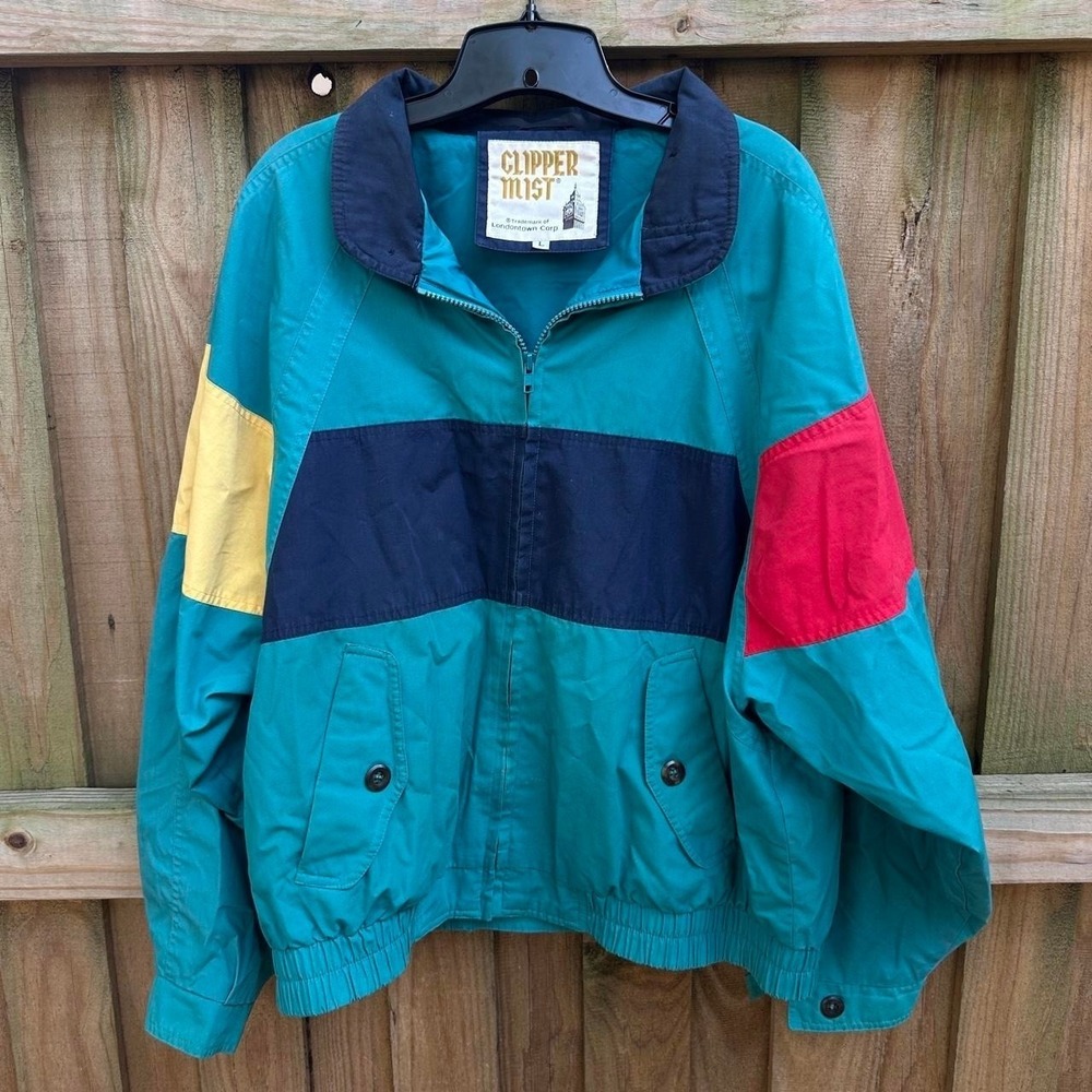 Clipper Mist Vintage 90s multicoloured big stripe windbreaker jacket Size Md